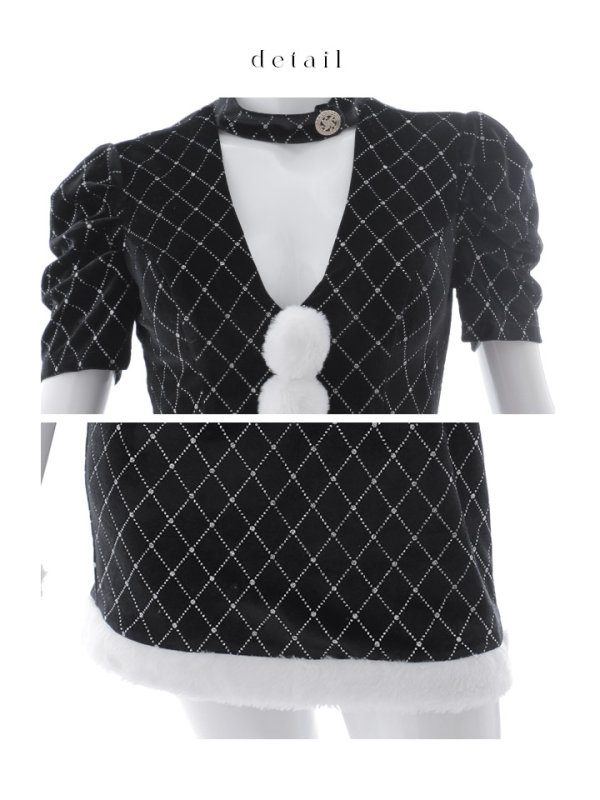 画像38: 【即日発送！】【サンタコス 4点セット】【XS-XLサイズ/2カラー】袖付きビジューベロアタイトサンタコスプレ[YMT]