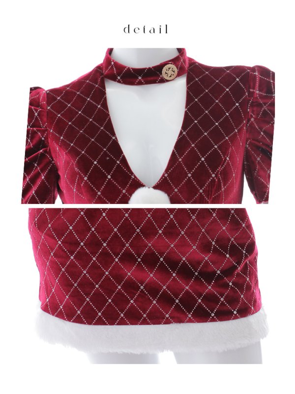 画像43: 【即日発送！】【サンタコス 4点セット】【XS-XLサイズ/2カラー】袖付きビジューベロアタイトサンタコスプレ[YMT]