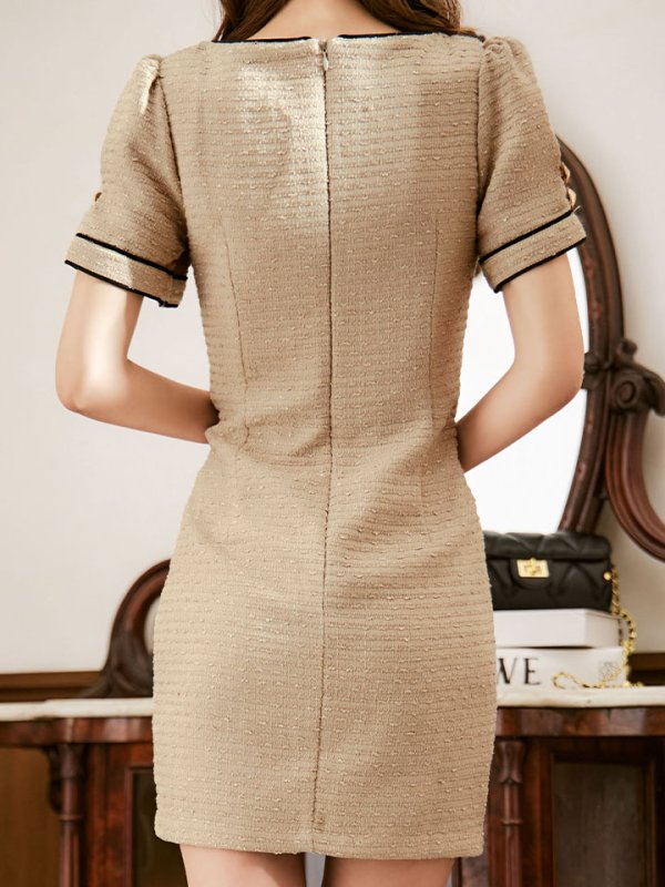 画像6: バイカラーツイードドレス/半袖/パイピング/ボタン/タイト/谷間見せ/背中隠し/ミニドレス/キャバドレス【XS-Mサイズ/1カラー】[OF01A] 【SB】dzw