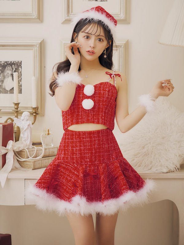 画像1: 【一部予約商品/11月下旬発送予定】【サンタコス 5点セット】【XS-Lサイズ/2カラー】セットアップフレアミニサンタ[OF01]
