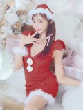 【即日発送！】【サンタコス 4点セット】【XS-XLサイズ/3カラー】ショルダーリボンビジューサンタ[YMT]