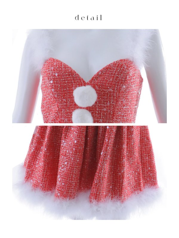 画像40: 【一部予約商品/11月中旬発送予定】【サンタコス 4点セット】【XS-XLサイズ/3カラー】ラメツイードミニワンピースサンタ[YMT]