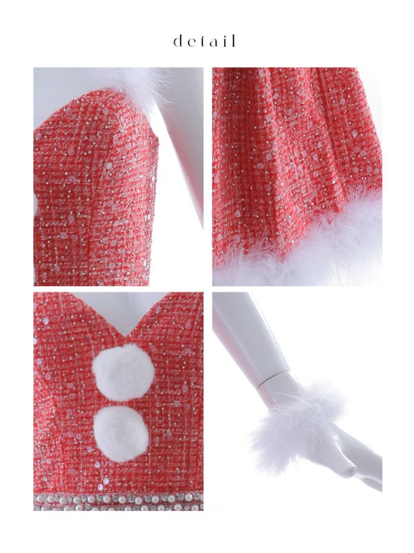 画像41: 【一部予約商品/11月中旬発送予定】【サンタコス 4点セット】【XS-XLサイズ/3カラー】ラメツイードミニワンピースサンタ[YMT]