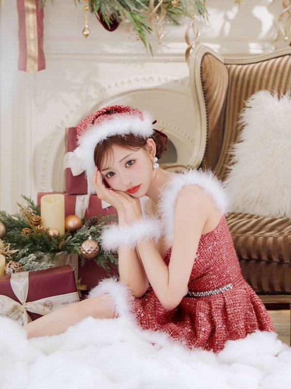 画像33: 【一部予約商品/11月中旬発送予定】【サンタコス 4点セット】【XS-XLサイズ/3カラー】ラメツイードミニワンピースサンタ[YMT]