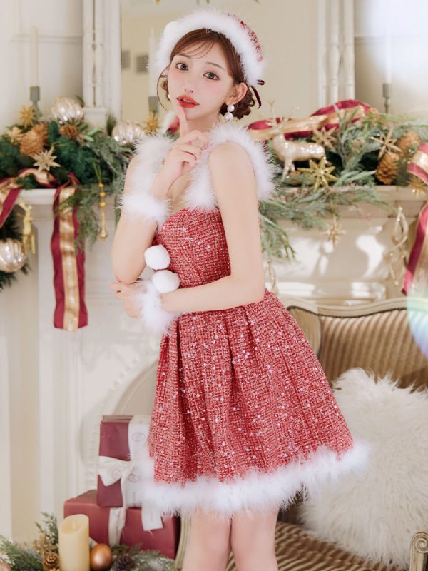 画像23: 【一部予約商品/11月中旬発送予定】【サンタコス 4点セット】【XS-XLサイズ/3カラー】ラメツイードミニワンピースサンタ[YMT]