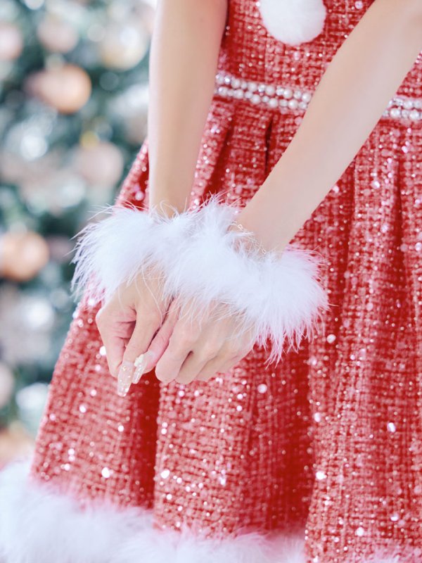 画像17: 【一部予約商品/11月中旬発送予定】【サンタコス 4点セット】【XS-XLサイズ/3カラー】ラメツイードミニワンピースサンタ[YMT]