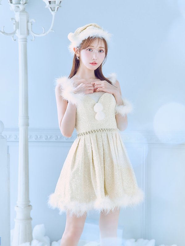 画像35: 【一部予約商品/11月中旬発送予定】【サンタコス 4点セット】【XS-XLサイズ/3カラー】ラメツイードミニワンピースサンタ[YMT]