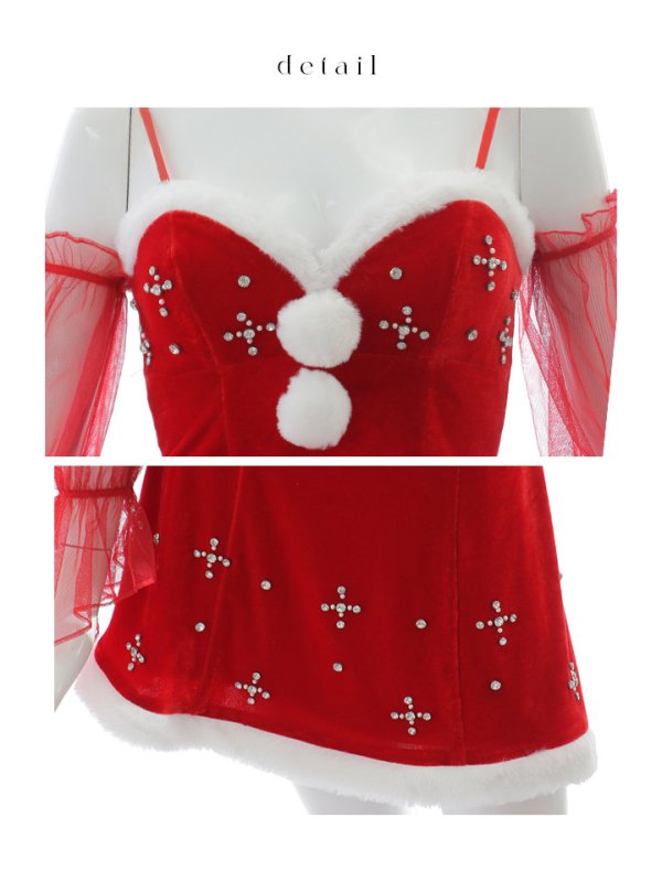 画像40: 【ノベルティ対象】【即日発送！】【サンタコス 4点セット】【S-Lサイズ/2カラー】オフショルロングスリーブセットアップサンタコスプレ[YMT]