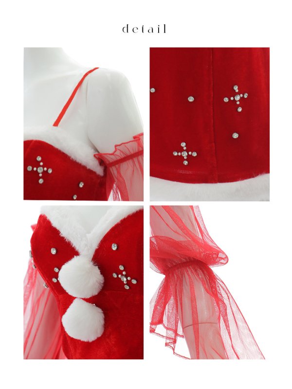 画像41: 【ノベルティ対象】【即日発送！】【サンタコス 4点セット】【S-Lサイズ/2カラー】オフショルロングスリーブセットアップサンタコスプレ[YMT]