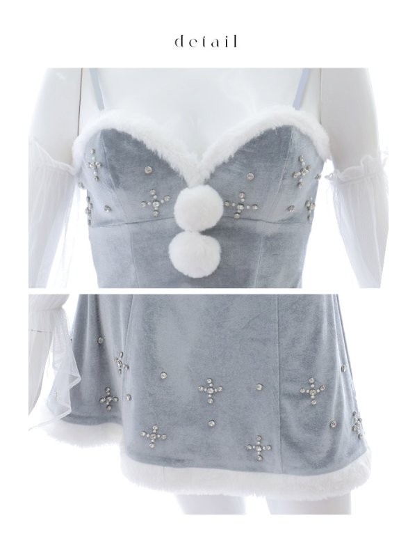 画像39: 【サンタSALE!!】【即日発送！】【サンタコス 4点セット】【S-Lサイズ/2カラー】チュール袖セットアップビジューサンタコスプレ[OF01]