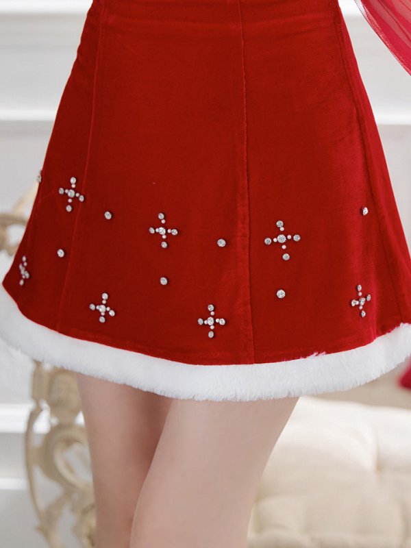 画像9: 【ノベルティ対象】【即日発送！】【サンタコス 4点セット】【S-Lサイズ/2カラー】オフショルロングスリーブセットアップサンタコスプレ[YMT]