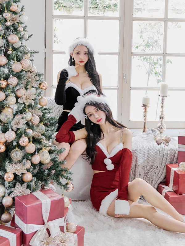 画像3: 【一部予約商品/11月中旬発送予定】【サンタコス 5点セット】【XS-Lサイズ/3カラー】オフショルダーロングスリーブセットアップサンタコスプレ[OF01]