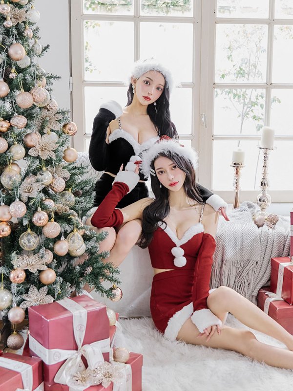 画像4: 【一部予約商品/11月中旬発送予定】【サンタコス 5点セット】【XS-Lサイズ/3カラー】オフショルダーロングスリーブセットアップサンタコスプレ[OF01]