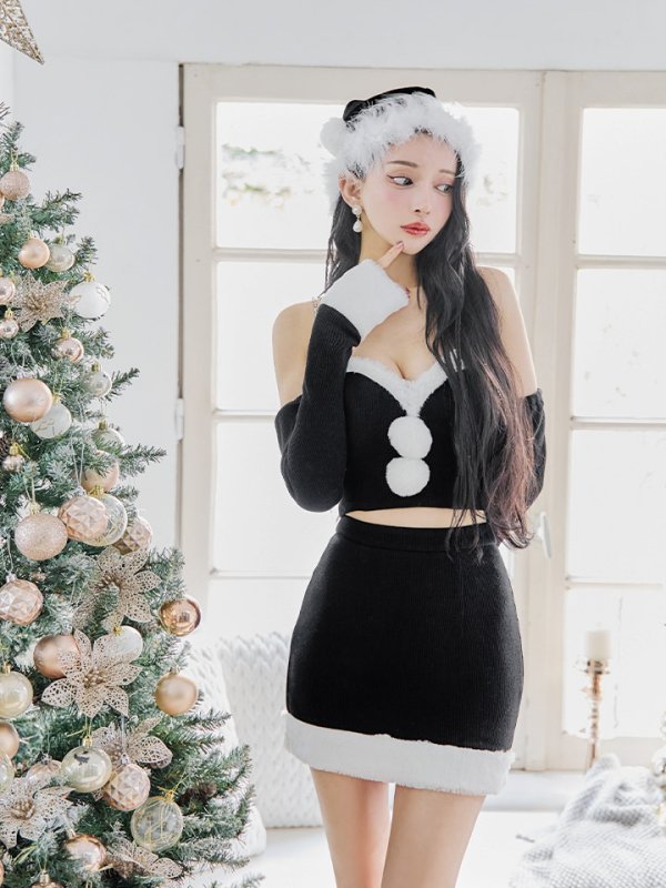 画像15: 【一部予約商品/11月中旬発送予定】【サンタコス 5点セット】【XS-Lサイズ/3カラー】オフショルダーロングスリーブセットアップサンタコスプレ[OF01]