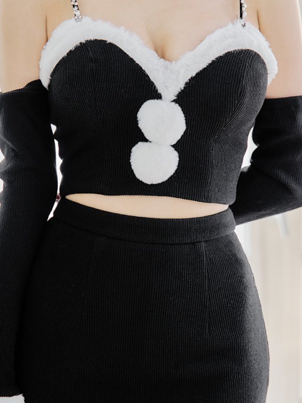 画像18: 【一部予約商品/11月中旬発送予定】【サンタコス 5点セット】【XS-Lサイズ/3カラー】オフショルダーロングスリーブセットアップサンタコスプレ[OF01]