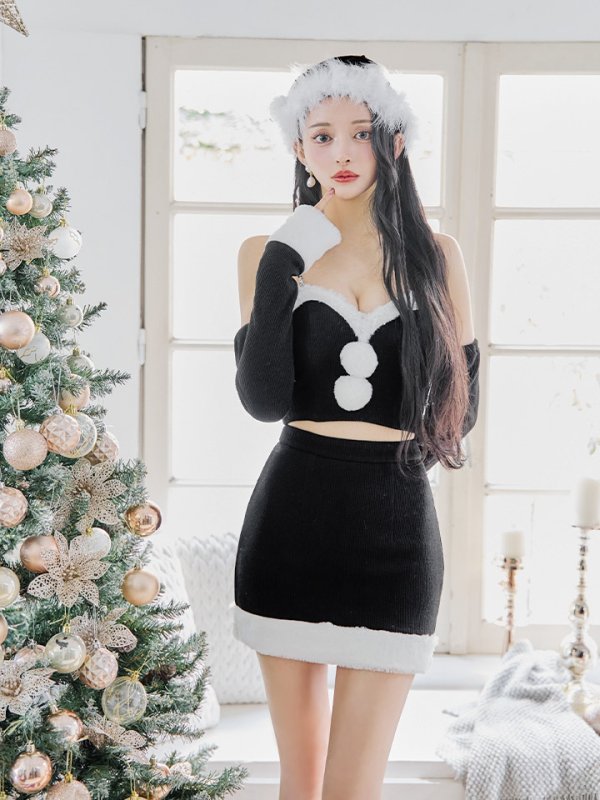 画像8: 【一部予約商品/11月中旬発送予定】【サンタコス 5点セット】【XS-Lサイズ/3カラー】オフショルダーロングスリーブセットアップサンタコスプレ[OF01]