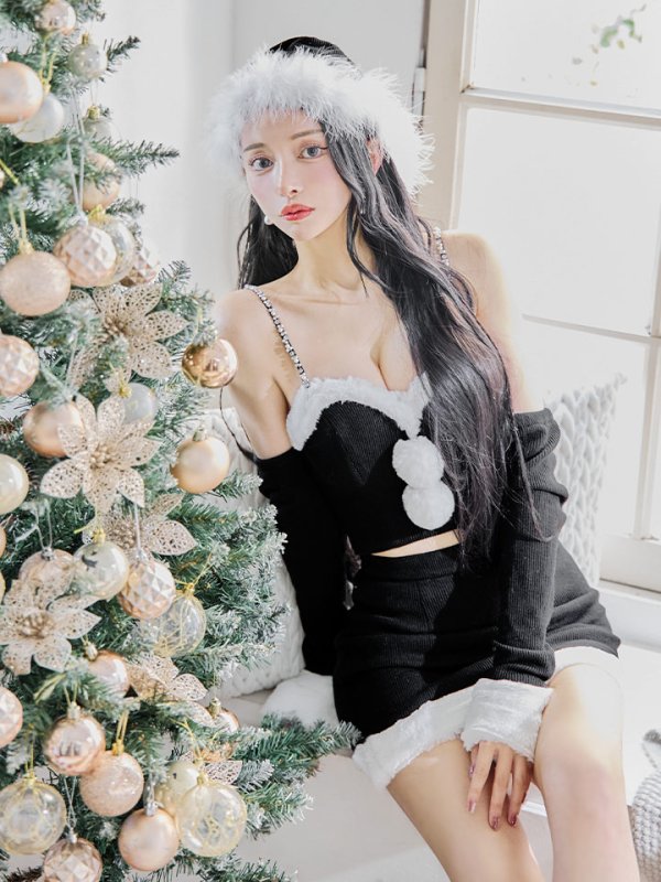 画像10: 【一部予約商品/11月中旬発送予定】【サンタコス 5点セット】【XS-Lサイズ/3カラー】オフショルダーロングスリーブセットアップサンタコスプレ[OF01]