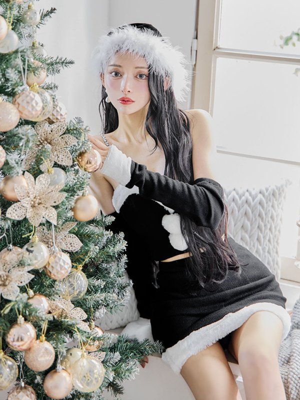 画像6: 【一部予約商品/11月中旬発送予定】【サンタコス 5点セット】【XS-Lサイズ/3カラー】オフショルダーロングスリーブセットアップサンタコスプレ[OF01]