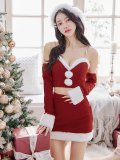 【即日発送】【サンタコス 5点セット】【XS-Lサイズ/3カラー】オフショルダーロングスリーブセットアップサンタコスプレ[HC02]