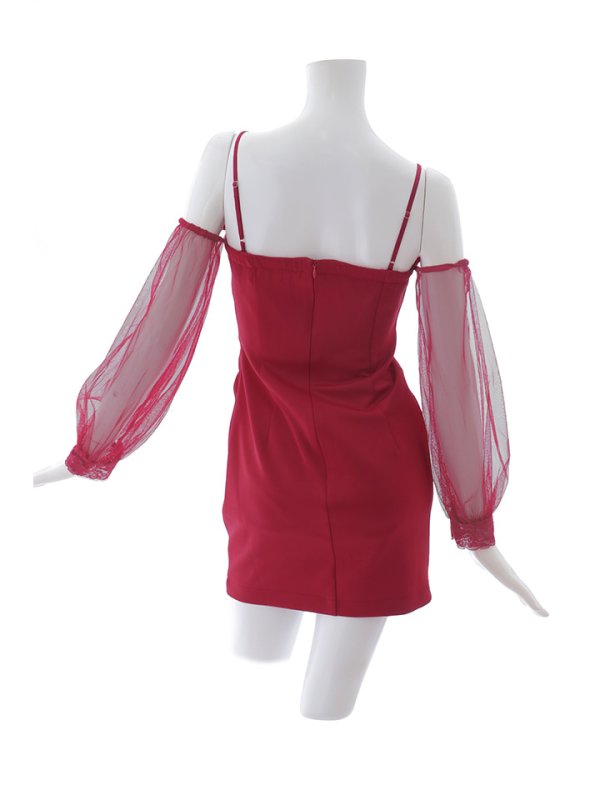 画像14: ビジューオフショルダーミニドレス/タック/ストレッチ/ロングスリーブ/谷間見せ/ミニドレス/キャバドレス【XS-XLサイズ/1カラー】[OF01A] 【SB】dzpg