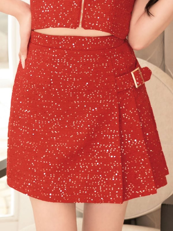 画像5: ツイードセットアップスパンコールドレス/2ピース/半袖/ジップアップ/プリーツスカート/谷間見せ/背中隠し/ミニドレス/キャバドレス【XS-XLサイズ/1カラー】[OF01A] 【SB】dzw