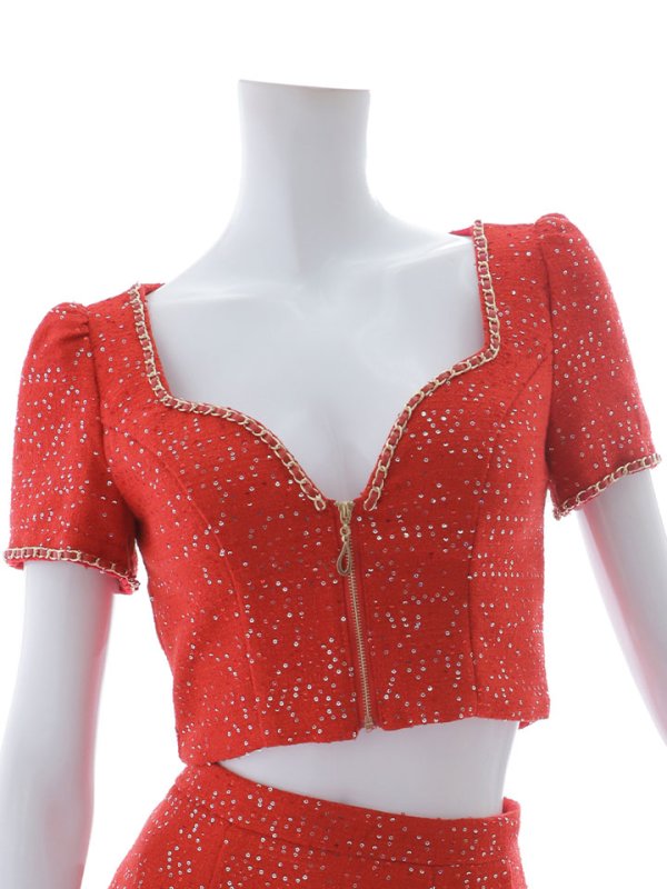 画像13: ツイードセットアップスパンコールドレス/2ピース/半袖/ジップアップ/プリーツスカート/谷間見せ/背中隠し/ミニドレス/キャバドレス【XS-XLサイズ/1カラー】[OF01A] 【SB】dzw