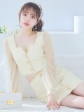 ツイードセットアップドレス/2ピース/チュール袖/パールボタン/谷間見せ/背中隠し/ミニドレス/キャバドレス 【S-XLサイズ/1カラー】[OF04] 【SB】dzy