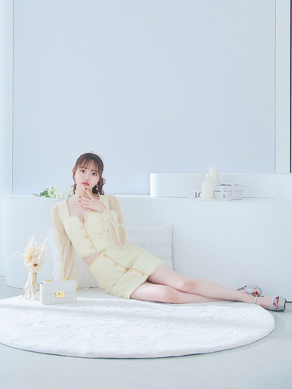 画像12: ツイードセットアップドレス/2ピース/チュール袖/パールボタン/谷間見せ/背中隠し/ミニドレス/キャバドレス 【S-XLサイズ/1カラー】[OF01A] 【SB】dzy