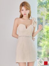 SALE!パール/リボン/ビジュー/ツイード/タイト/谷間見せ/ワンショル/ミニドレス/キャバドレス【XS-XLサイズ/2カラー】[OF01]  まりん着用【SB】dzpu