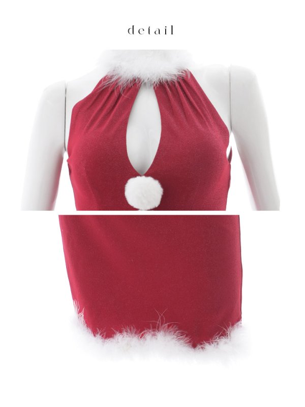 画像10: 【即日発送！】【サンタコス 4点セット】【XS-Lサイズ/1カラー】ホルターネックロングサンタコスプレ[YMT]