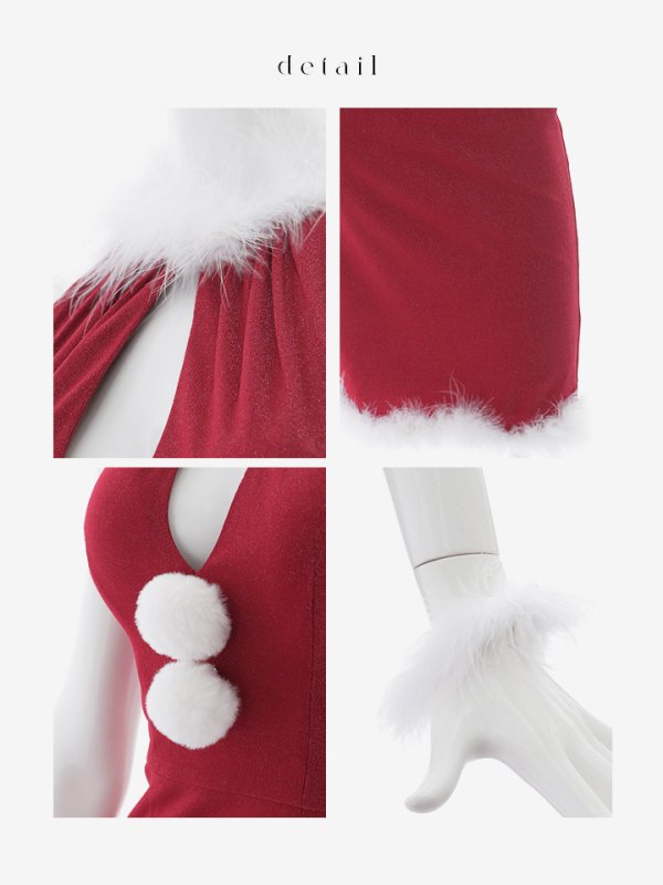 画像11: 【即日発送！】【サンタコス 4点セット】【XS-Lサイズ/1カラー】ホルターネックロングサンタコスプレ[YMT]