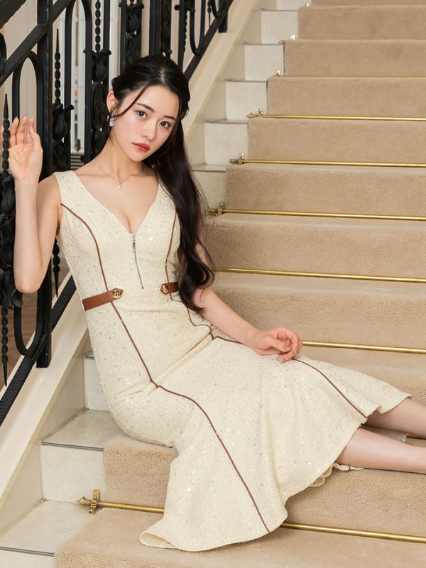 画像9: 【sifeel/シフィール】【送料無料！】ツイードスパンコールマーメイドワンピース/キャバドレス【S-Lサイズ/1カラー】[OF01A] 【SB】dzwv