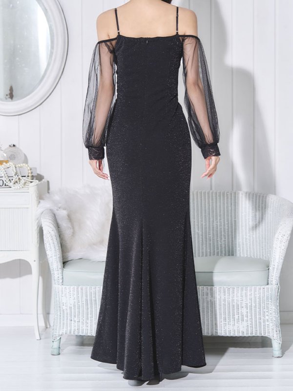 画像7: シアースリーブラメロングドレス/キャミソール/谷間見せ/背中見せ/スリット/ロングドレス/キャバドレス【S-Lサイズ/2カラー】[OF01A] 【SB】dzc