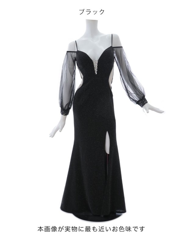 画像17: シアースリーブラメロングドレス/キャミソール/谷間見せ/背中見せ/スリット/ロングドレス/キャバドレス【S-Lサイズ/2カラー】[OF01A] 【SB】dzc