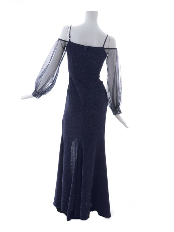 画像20: シアースリーブラメロングドレス/キャミソール/谷間見せ/背中見せ/スリット/ロングドレス/キャバドレス【S-Lサイズ/2カラー】[OF01A] 【SB】dzc