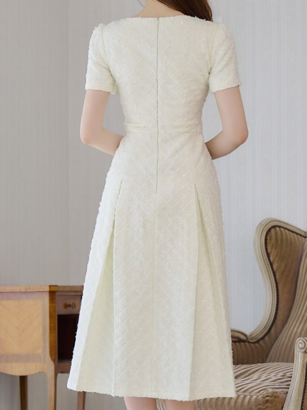 画像6: 新サイズ登場!【sifeel/シフィール】ツイードミディアムドレス/ジップアップ/パール/フレアスカート/背中隠し/キャバドレス【S-XLサイズ/1カラー】[OF01A] 【SB】dzj