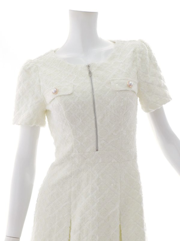 画像14: 新サイズ登場!【sifeel/シフィール】ツイードミディアムドレス/ジップアップ/パール/フレアスカート/背中隠し/キャバドレス【S-XLサイズ/1カラー】[OF01A] 【SB】dzj