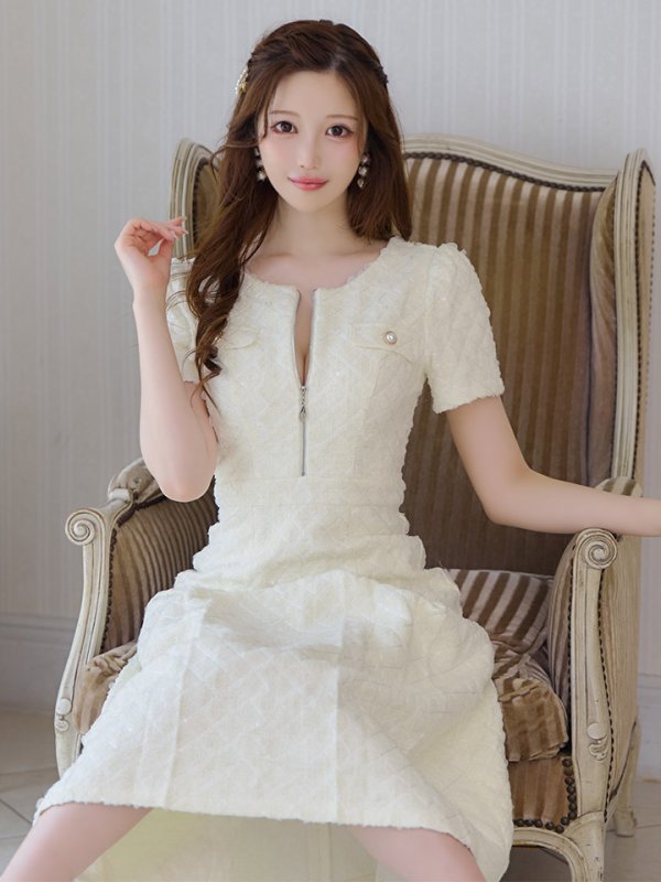 画像7: 新サイズ登場!【sifeel/シフィール】ツイードミディアムドレス/ジップアップ/パール/フレアスカート/背中隠し/キャバドレス【S-XLサイズ/1カラー】[OF01A] 【SB】dzj