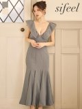 送料無料!【sifeel/シフィール】フリルショルダーVネックマーメイドミディアムドレス/キャバドレス【S-Lサイズ/2カラー】[OF01] 【SB】dzwvLD
