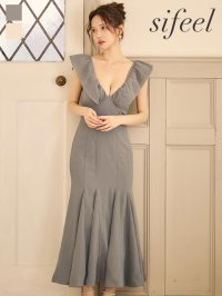 送料無料!【sifeel/シフィール】フリルショルダーVネックマーメイドミディアムドレス/キャバドレス【S-Lサイズ/2カラー】【予約商品/8月下旬発送予定】[OF04] 【SB】dzwvLD