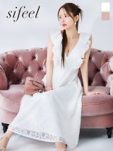 【sifeel/シフィール】花柄刺繍フリルショルダーミディアムフレアワンピース/キャバドレス【SB】[OF04] dzcuLD