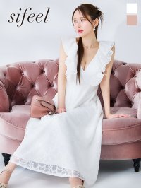 【sifeel/シフィール】花柄刺繍フリルショルダーミディアムフレアワンピース/キャバドレス【SB】[OF04] dzcuLD