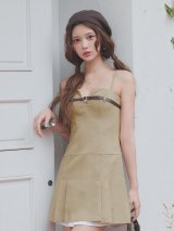 送料無料!キャミソール/ノースリーブ/Vカット/ベルト/ドッキング/レイヤード/プリーツスカート/ミニドレス/キャバドレス【XS-Mサイズ/1カラー】【予約商品/4月下旬発送予定】[OF01] 【SB】AG