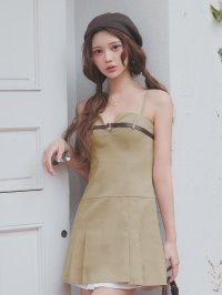 送料無料!キャミソール/ノースリーブ/Vカット/ベルト/ドッキング/レイヤード/プリーツスカート/ミニドレス/キャバドレス【XS-Mサイズ/1カラー】【予約商品/4月下旬発送予定】[OF01] 【SB】AG