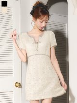 送料無料!ビジューリボンツイードミニワンピースドレス/キャバドレス【XS-XLサイズ/2カラー】[OF01] 【SB】dzwIA