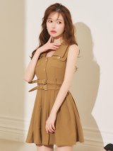 送料無料！トレンチダブルベルトプリーツミニワンピース/キャバドレス【XS-Lサイズ/1カラー】[OF01] 【SB】IA
