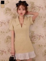 【即日発送】Vネックパフスリーブプリーツミニドレス/キャバドレス【XS-Mサイズ/2カラー】[OF01]【SB】dzmsAG