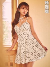 【即日発送】新色登場！小花柄/キャミソール/リボン/フレア/ミニドレス/キャバドレス【XS-Lサイズ/3カラー】[OF01] まみ着用【SB】dzmvBF