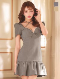 送料無料!クロスリボンフレアミニドレス/キャバドレス【XS-XLサイズ/2カラー】【予約商品/2月中旬発送予定】[OF04]【SB】dzwgAG