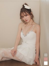 送料無料！キャミソール/ペプラム/チュール/プリーツ/ビジュー/Aライン/谷間見せ/ミニドレス/キャバドレス【XS-Mサイズ/3カラー】【予約商品/5月中旬発送予定】[OF01]【SB】dzwAG